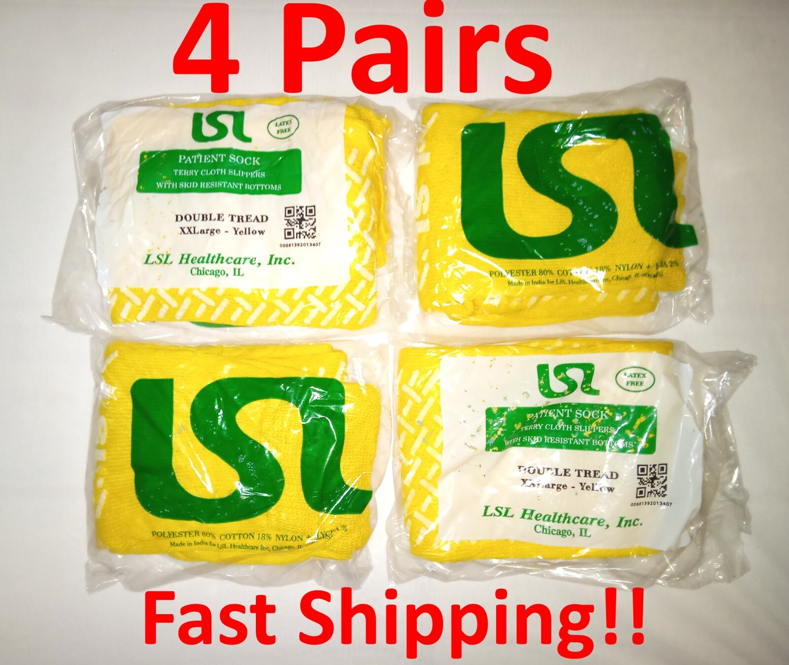 4 Pair Double Sided 2XL Non Skid Hospital Travel Slipper Socks LSL XXL
