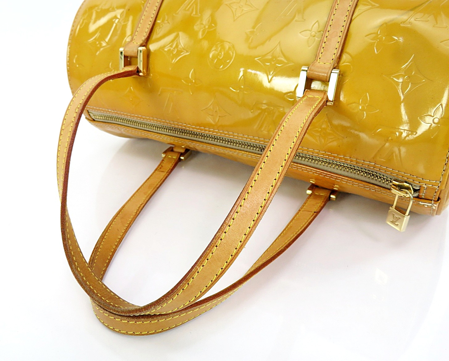 Auth LOUIS VUITTON Bedford Beige (Orange) Vernis Leather Hand Bag Purse #64534