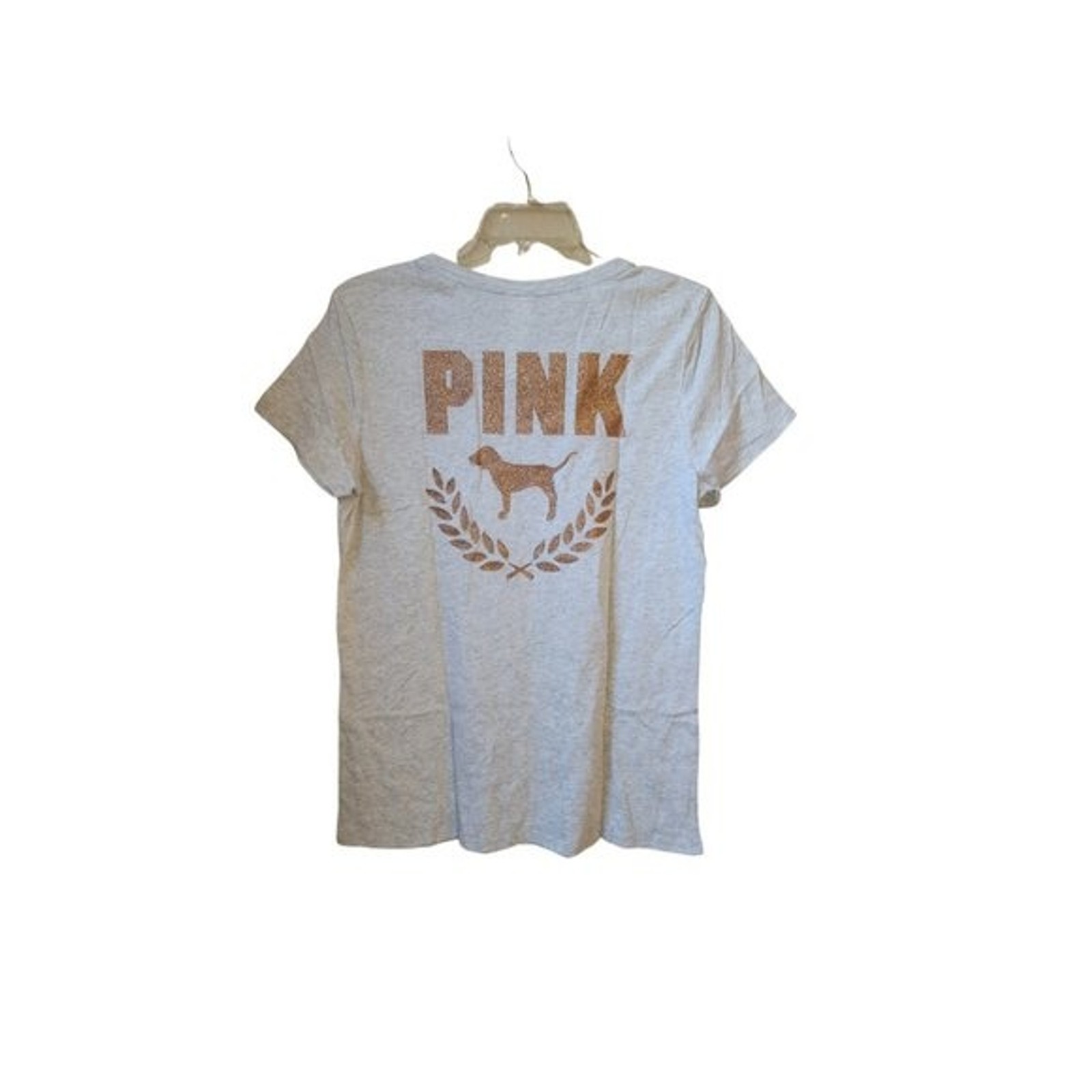 Campus T-shirt Heather Grey Glitter Logo PINK Victoria’s Secret Medium NWT