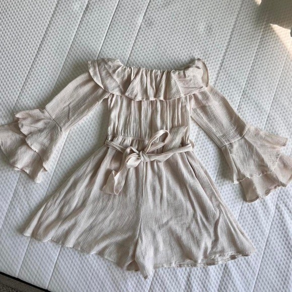 Favlux Cream Off-the-Shoulder Long Sleeve Flowy Dress | Size Medium