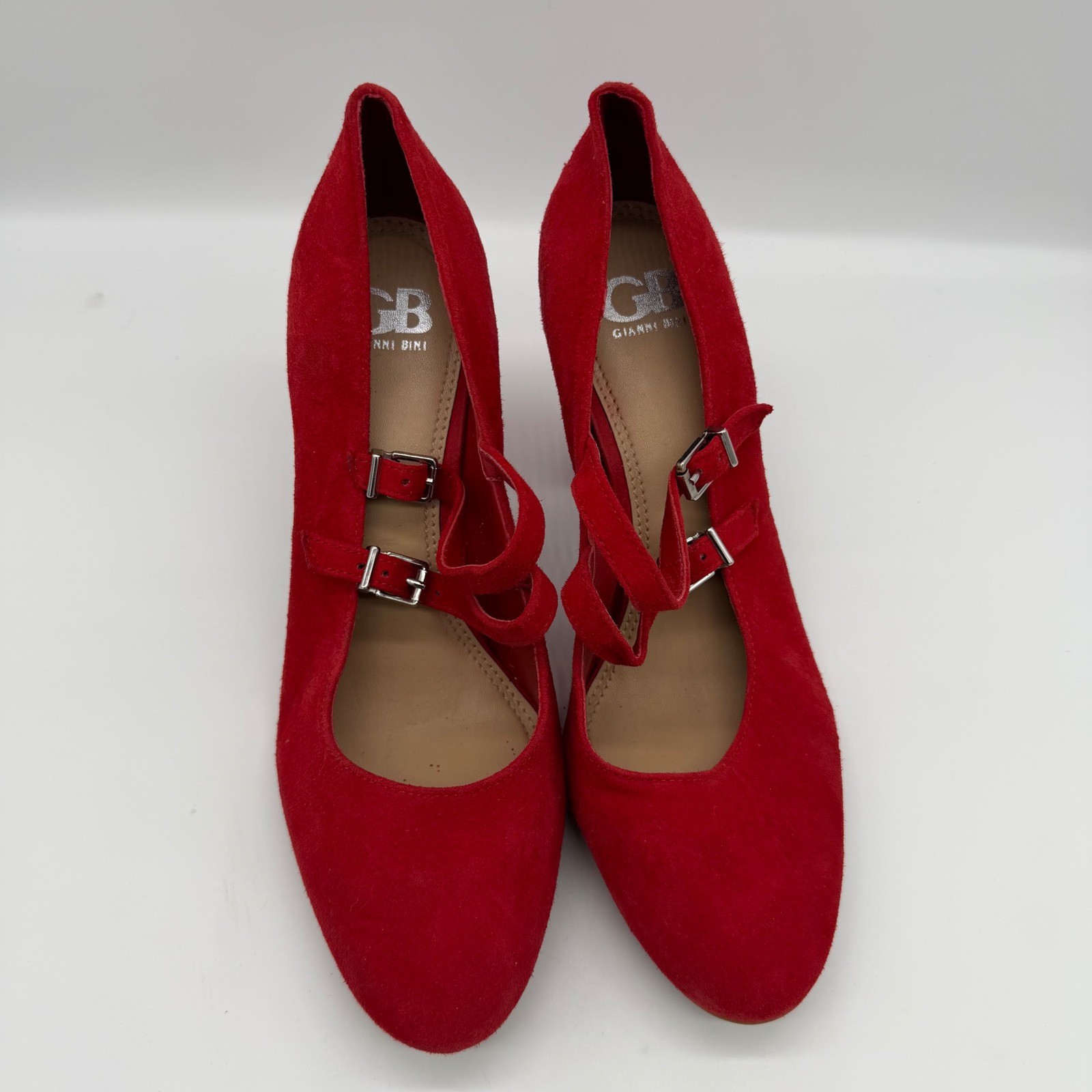 Gianni Bini Top Spot Red Suede Mary Jane Double Strap Block Heel Pumps Size 11M