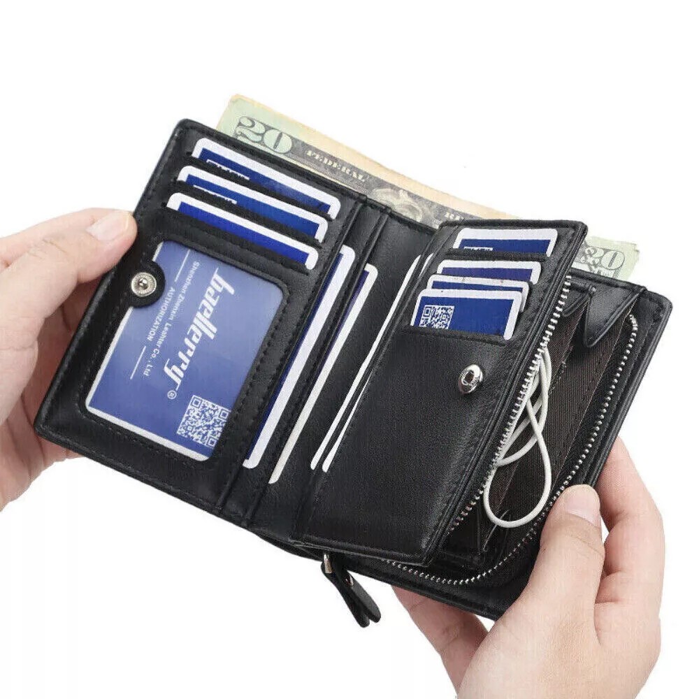 Mens RFID Waterproof Wallet Blocking Leather Credit Card ID Holder Zipper Purse
