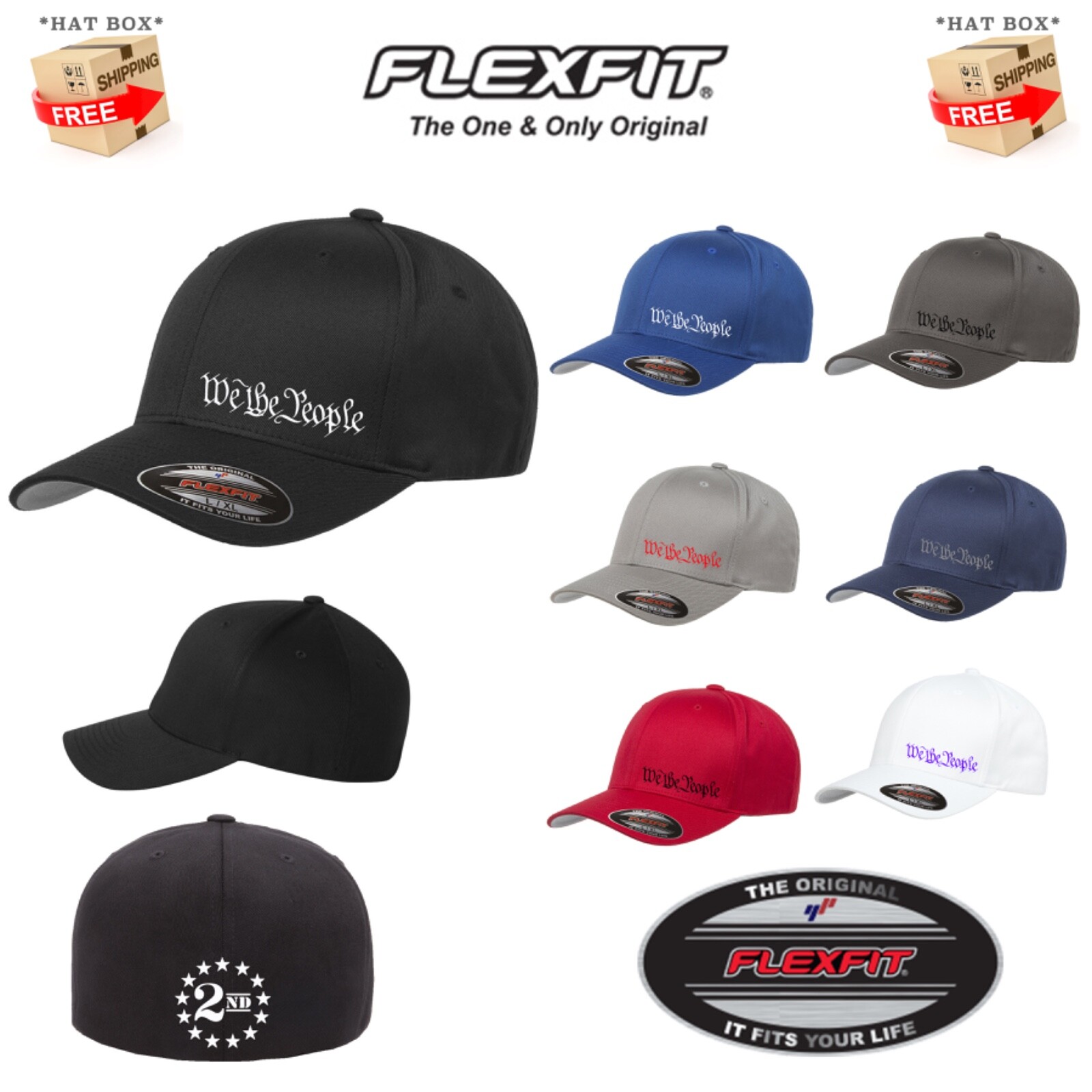 WE THE PEOPLE 2nd AMENDMENT GUN PATRIOT 6277 FLEXFIT HAT *FREE SHIPPING in BOX*