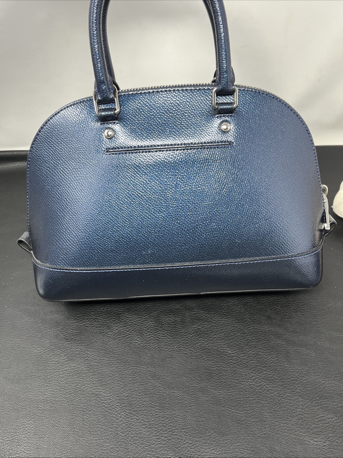 Coach Mini Sierra Satchel handbag Metallic Blue leather Crossbody Flaws
