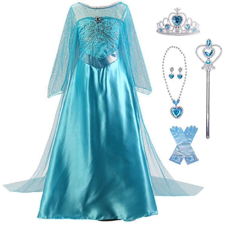 Girl’s Princess Dress Queen Costume Cosplay Dress Up with Accessories (Blue）