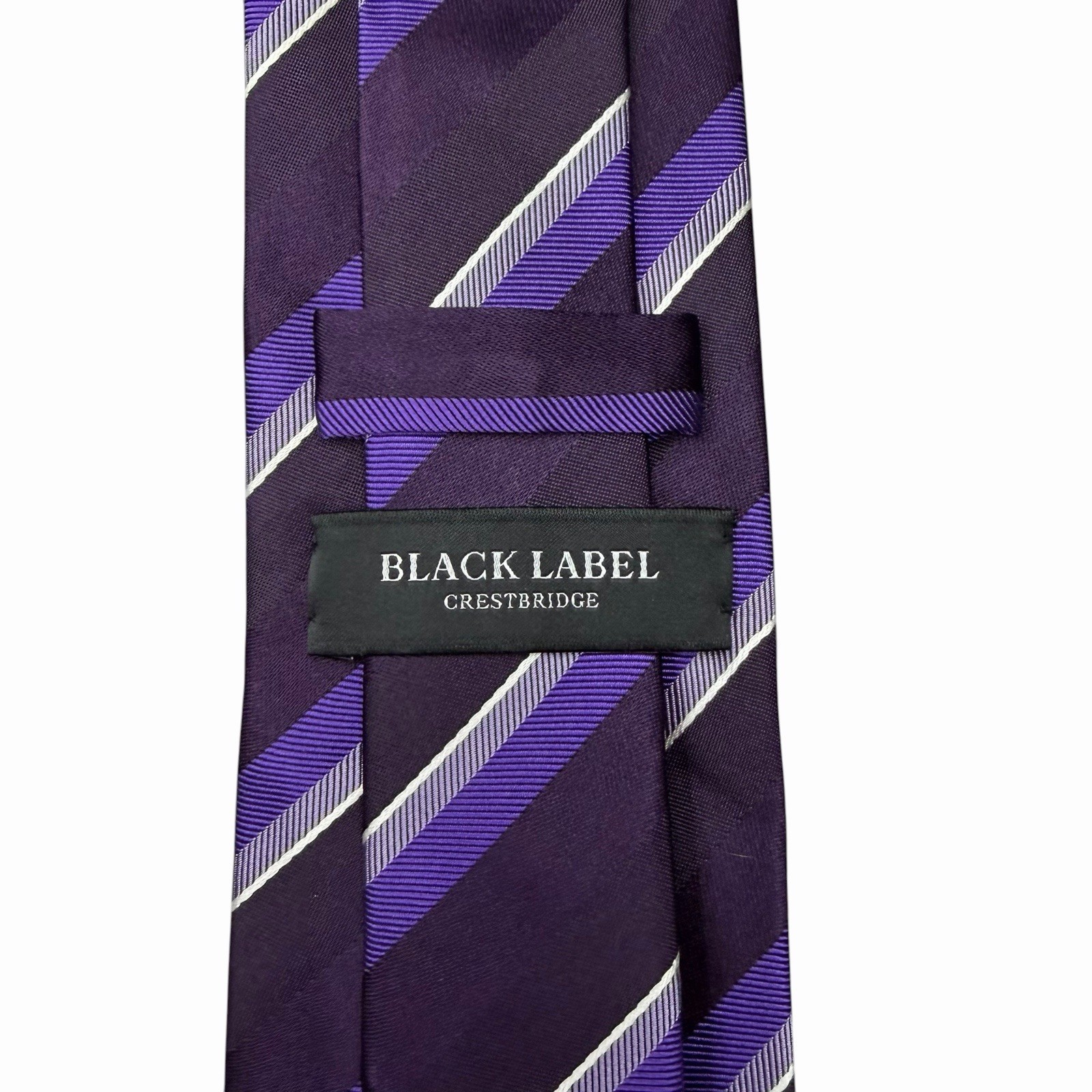 Black Label Crestbridge Mens Tie Purple Striped Satin Silk Japan 3.25″ x 59″ euc