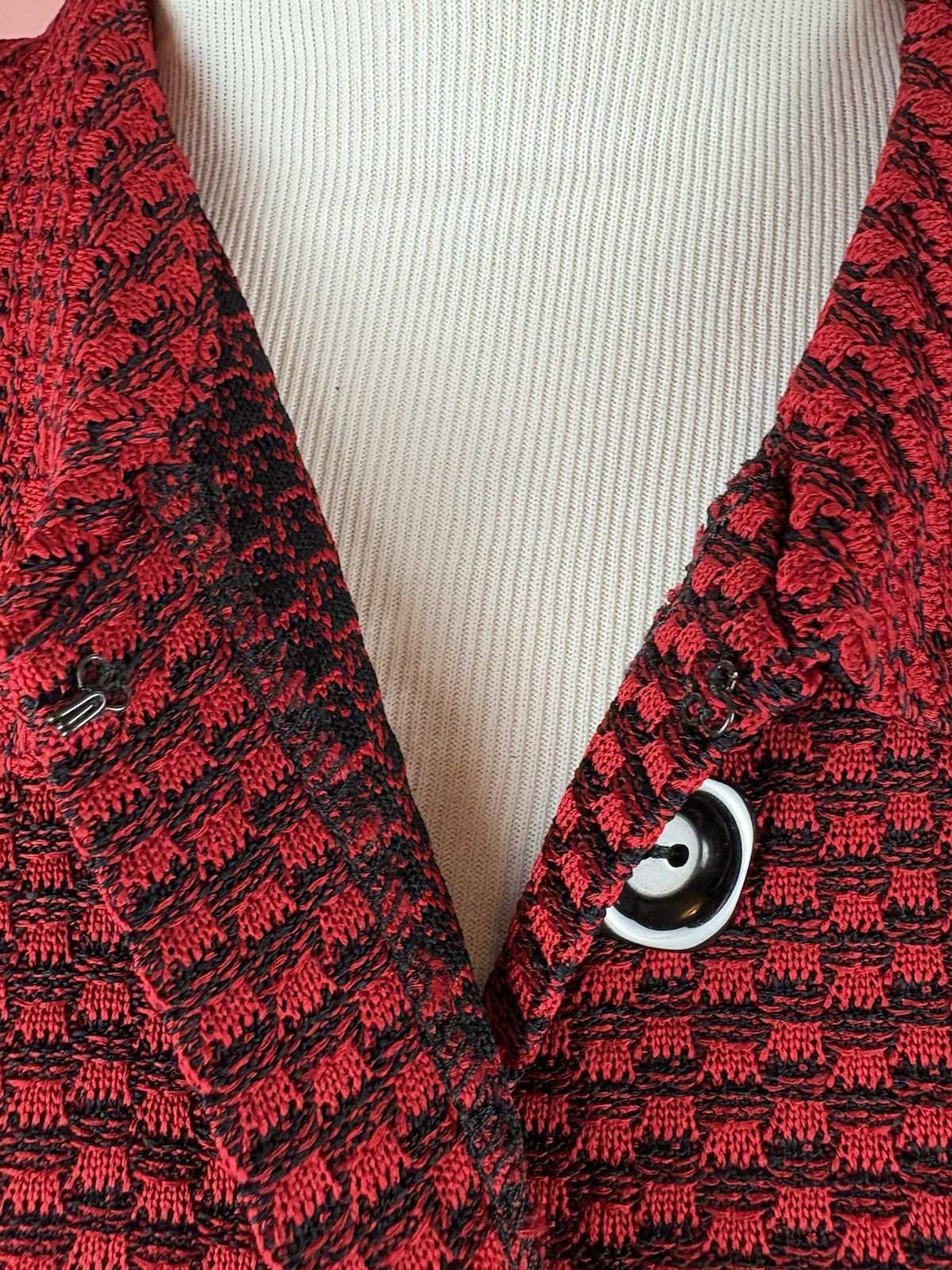 Ming Wang Jacket Open Cardigan Womens Medium Dressy Stretch Red Black Capsule