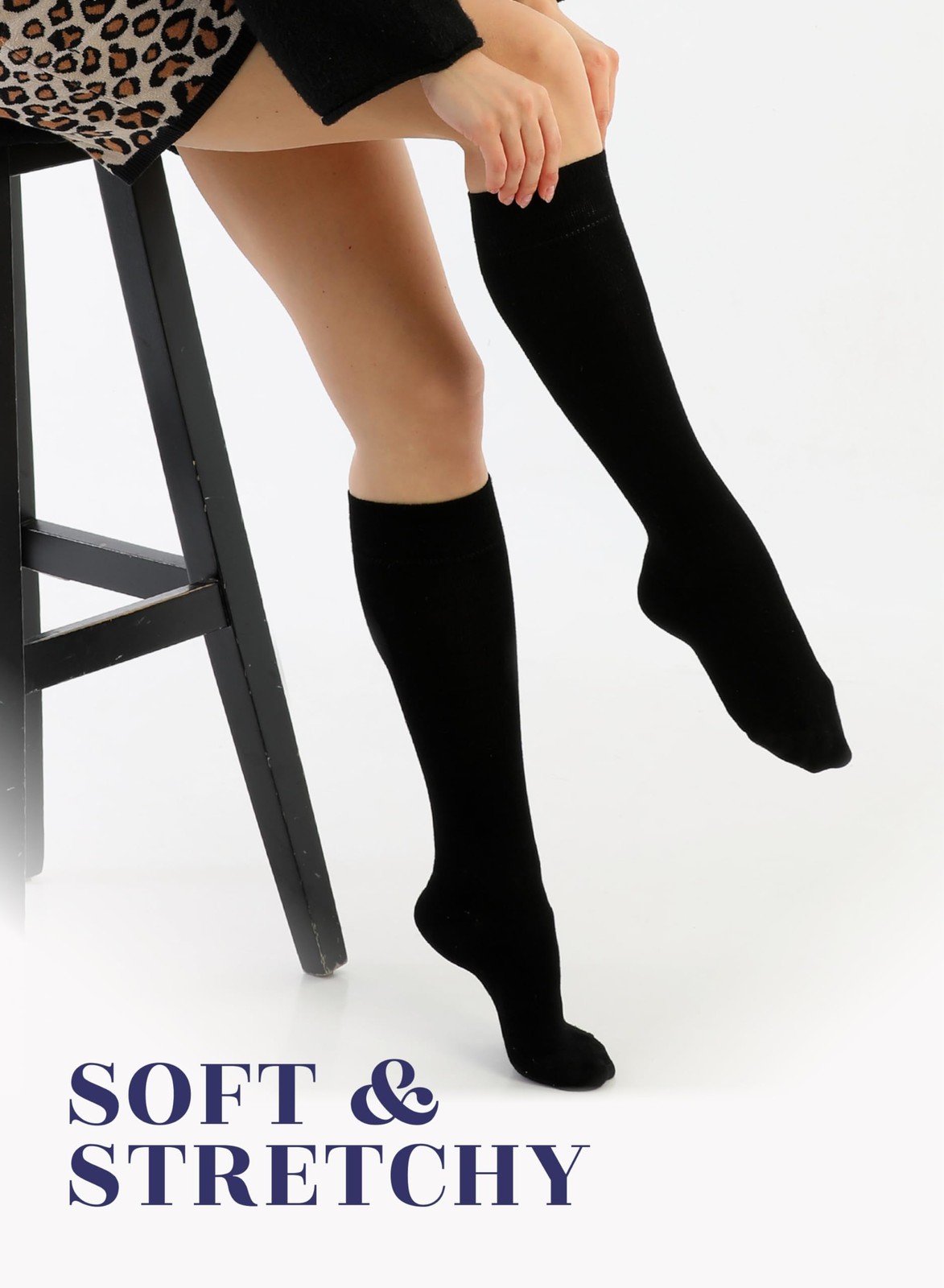 Hugh Ugoli Women’s Rayon Knee High Socks | Comfort 8-11, 02- Black (4 Pairs)