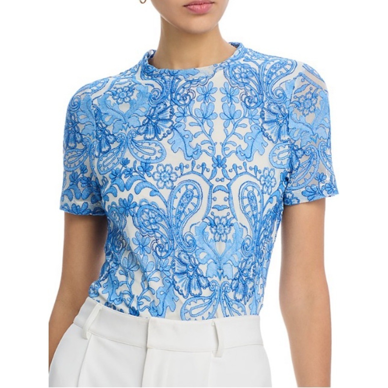 JOHNNY WAS JADE Eleanor short sleeve mesh tee blue sise XS NWT
