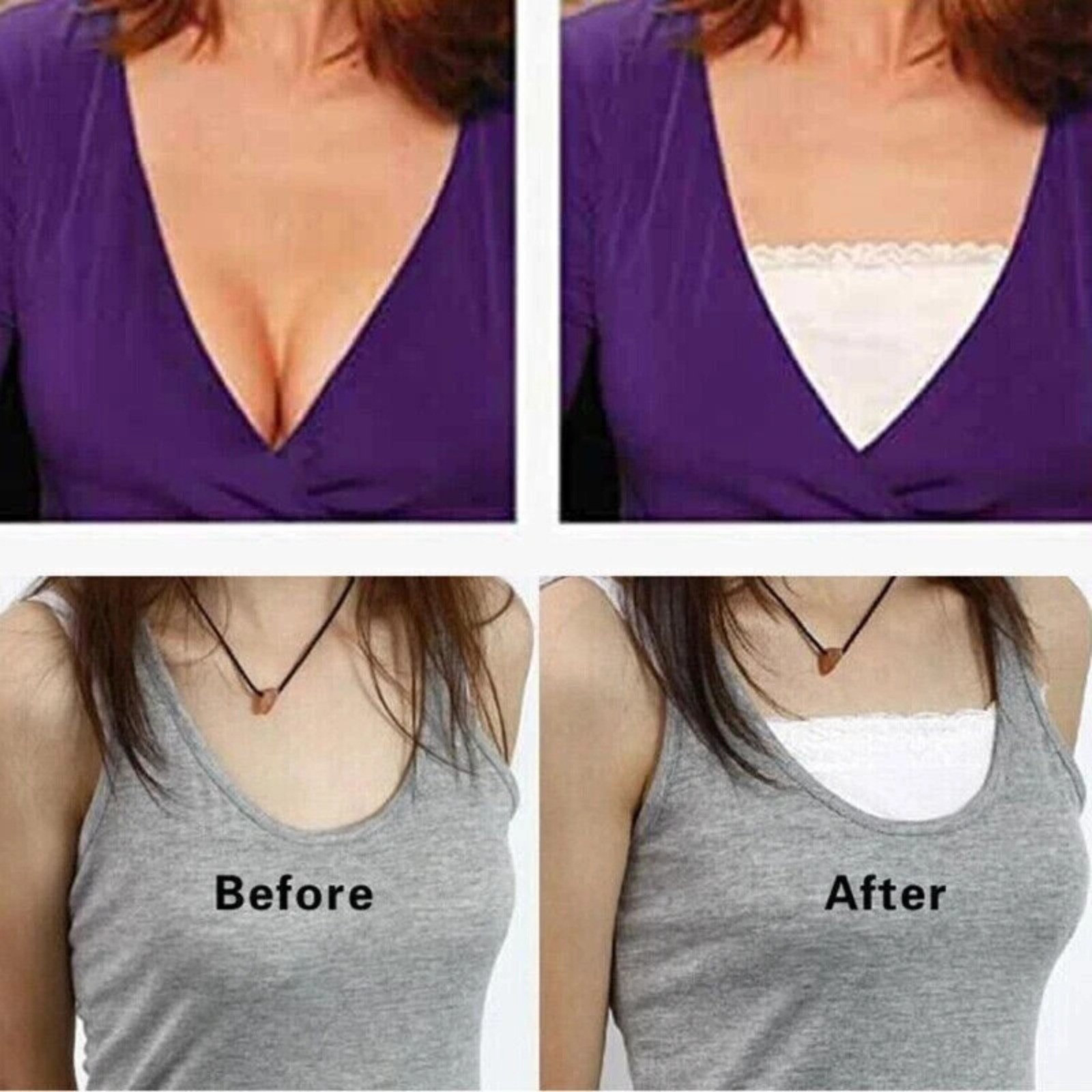 7 Pack Women Lace Cami Clip-on Mock Camisole Overlay Modesty Panel for Low-Cut