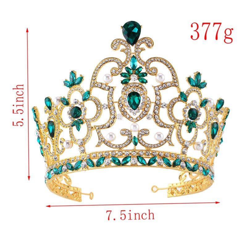 14cm Tall Large Green Crystal Crown Tiara Wedding Prom Queen Princess For Women