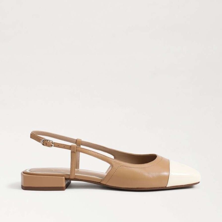 New Sam Edelman Kara Tan/Porcelain White Slingback Flats I7672M1900 US 7 Medium