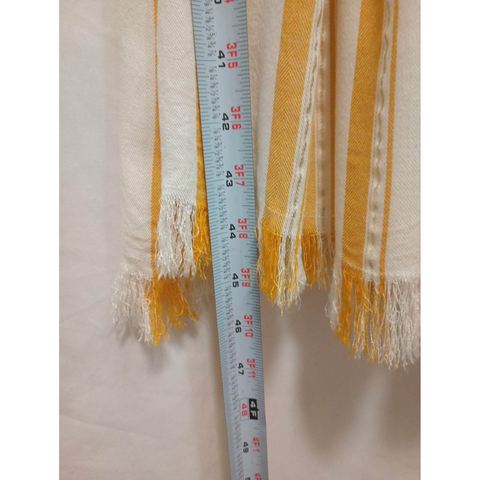 Blue Island Mustard Yellow Striped Maxi Dress Metallic Gold Tassel Tiered Medium