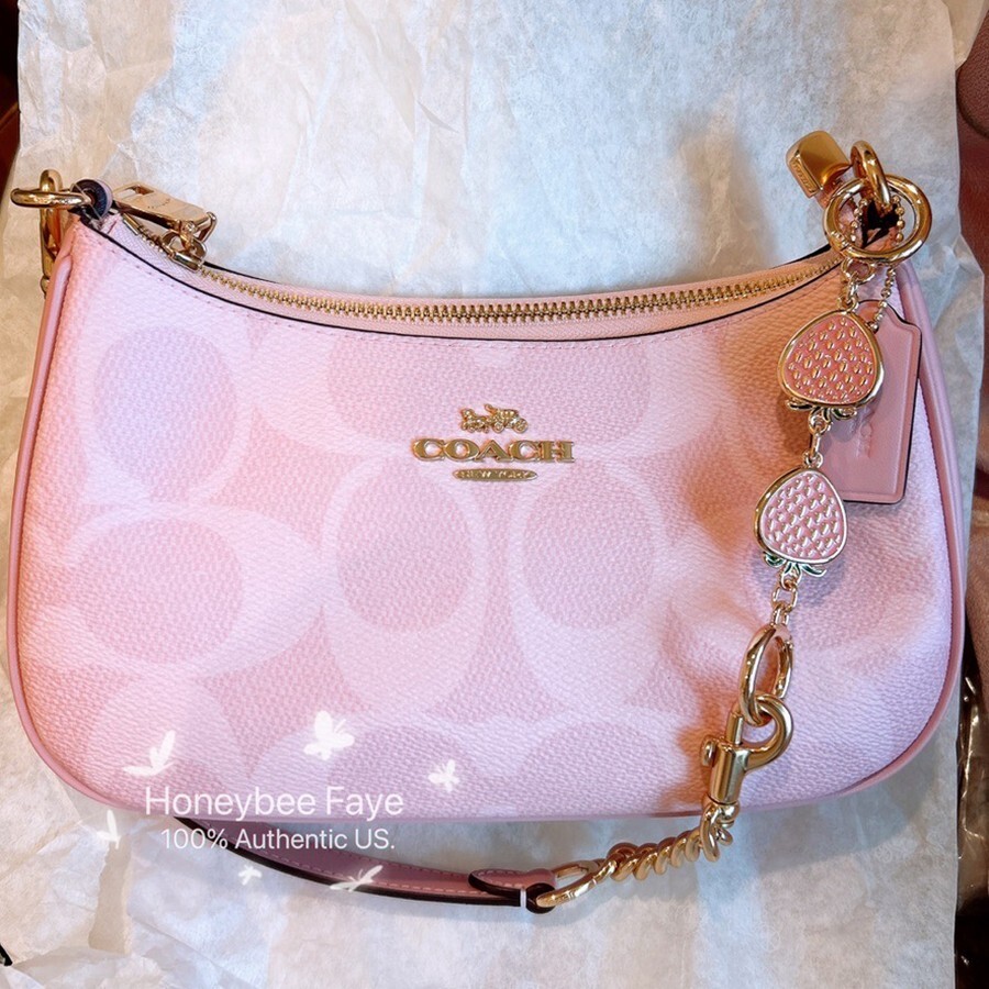NWT Coach Teri Shoulder Bag In Signature CAL51 Powder Pink plus extended chain