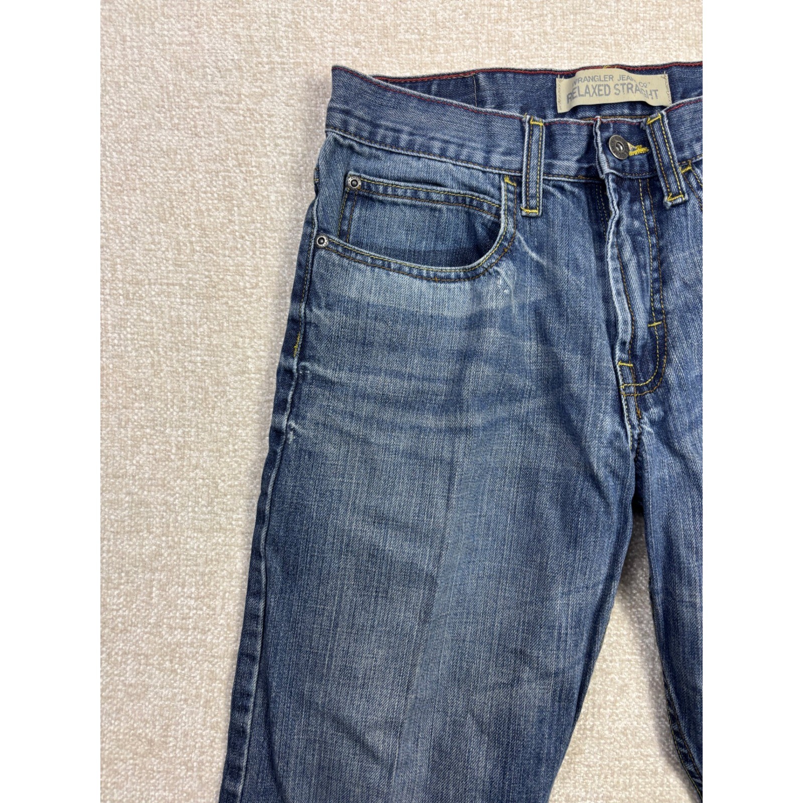 Wrangler Jeans Co Mens Relaxed Straight Leg Denim Blue Jeans 28×27 Medium Wash