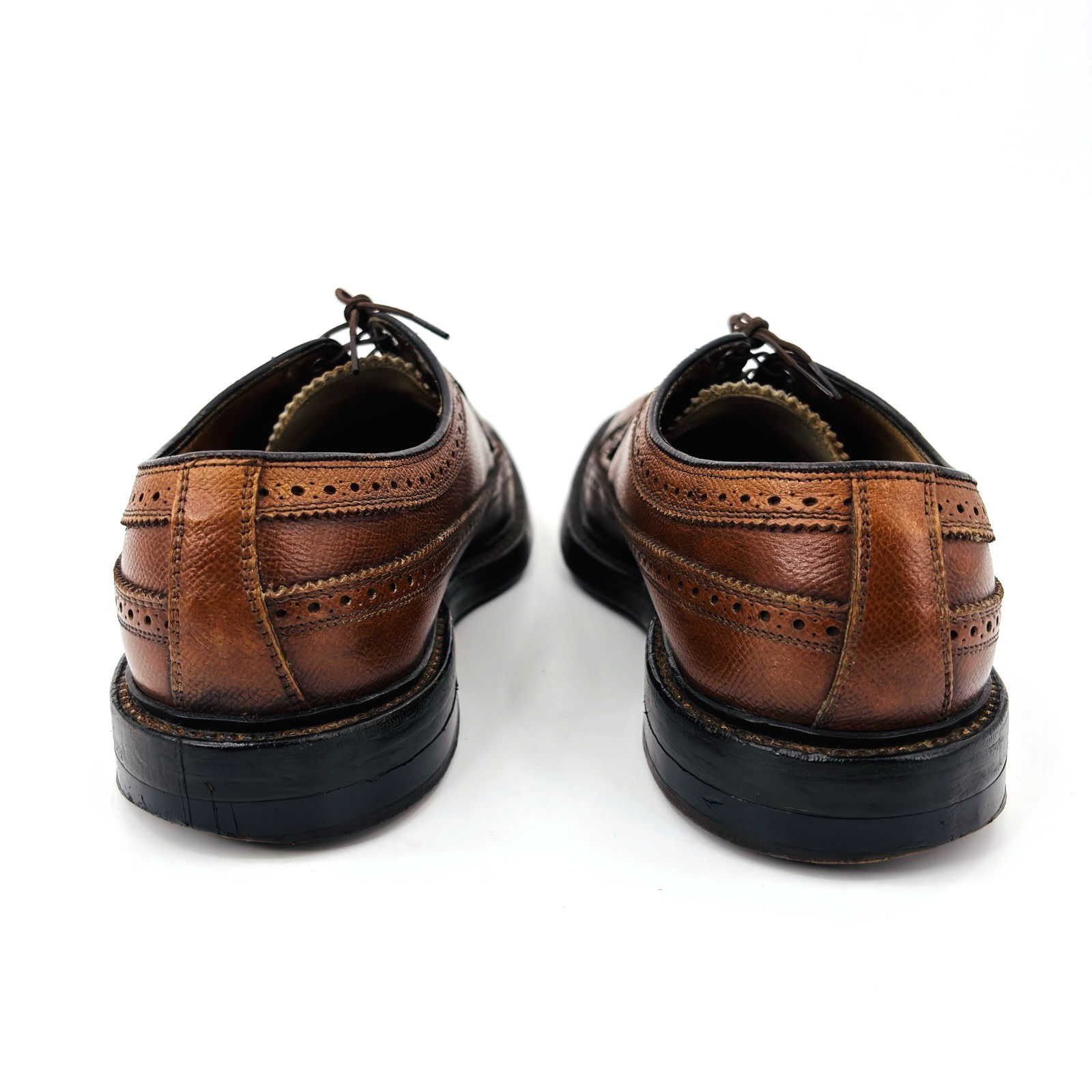 Men 9 D Vintage Florsheim Imperial Long Wingtip Dress Shoe Brown Leather V Cleat