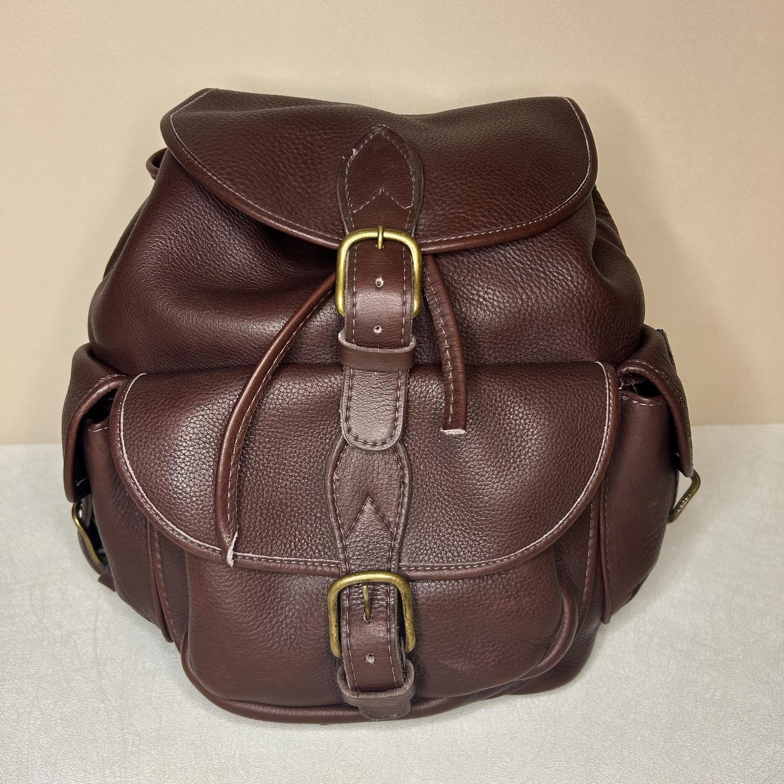 Vintage Style Dark Brown Full Grain Leather Rucksack Backpack