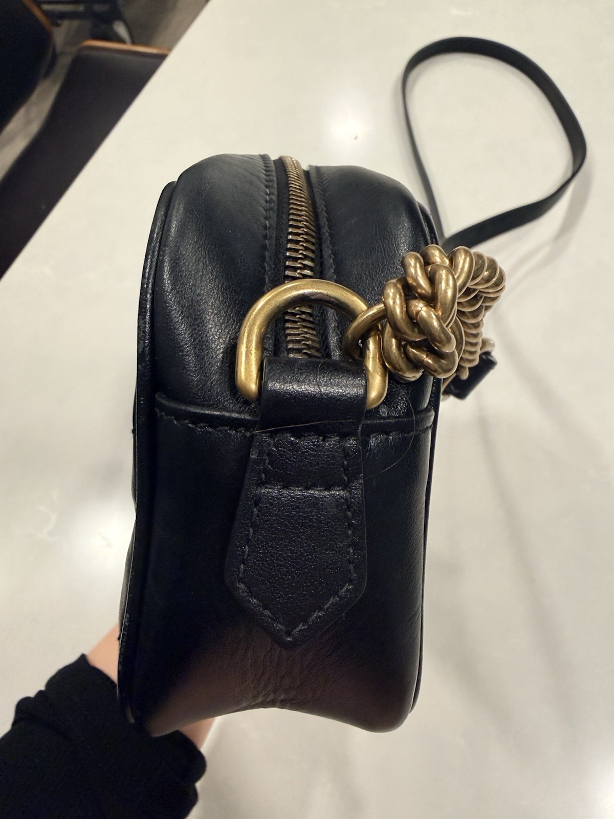 Gucci GG Marmont Mini Camera Bag Black Quilted Zip Crossbody Chain Strap