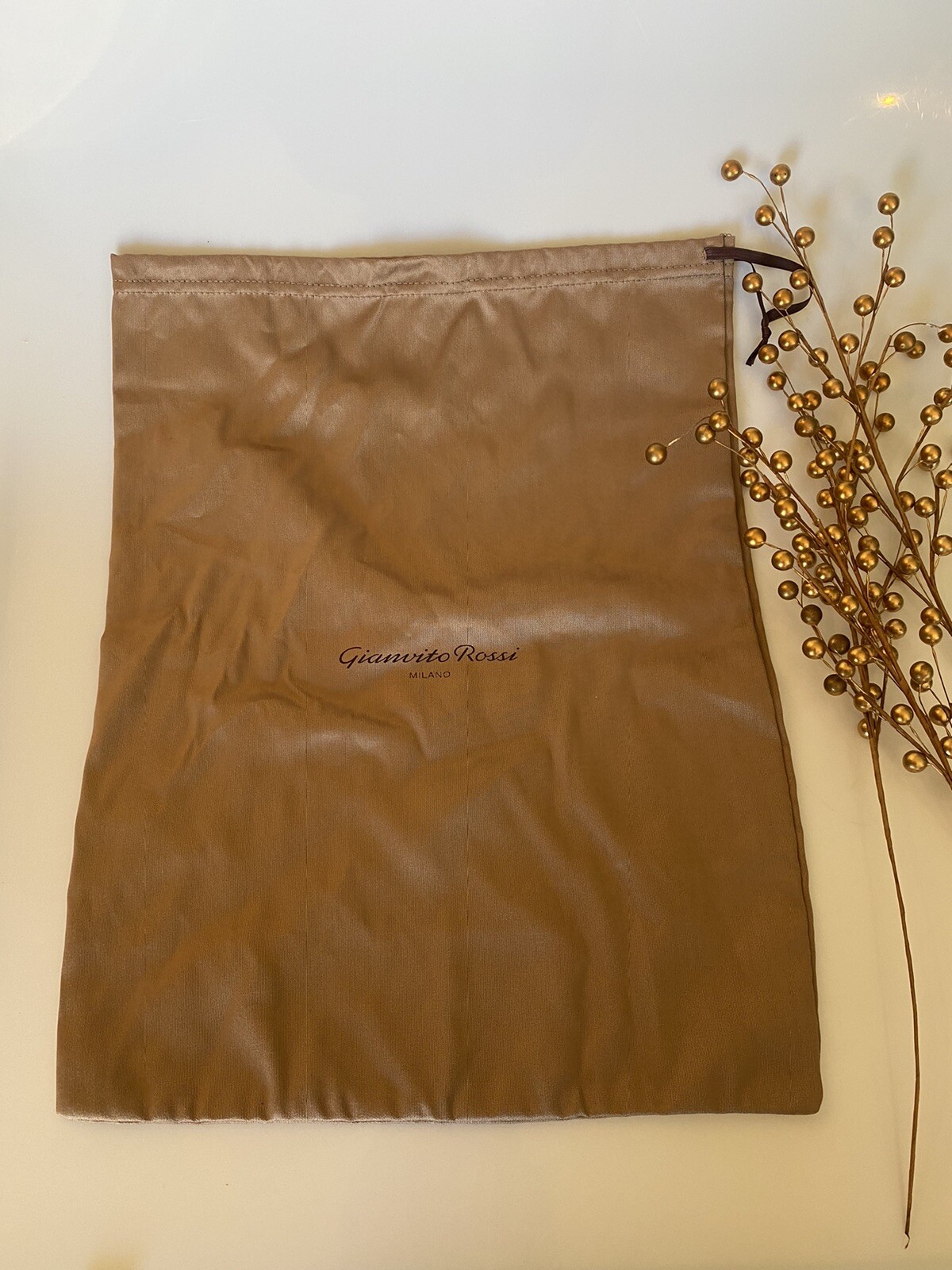 Gianvito Rossi Milano Taupe Shoe Dust Travel Drawstring Bag 17”*13”