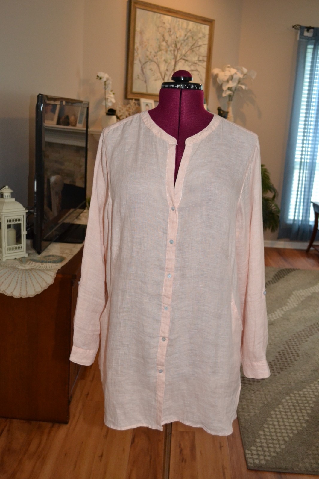 Sigrid Olsen Womens XL Linen Oversized Tunic Pockets Lagenlook Coastal Beachy