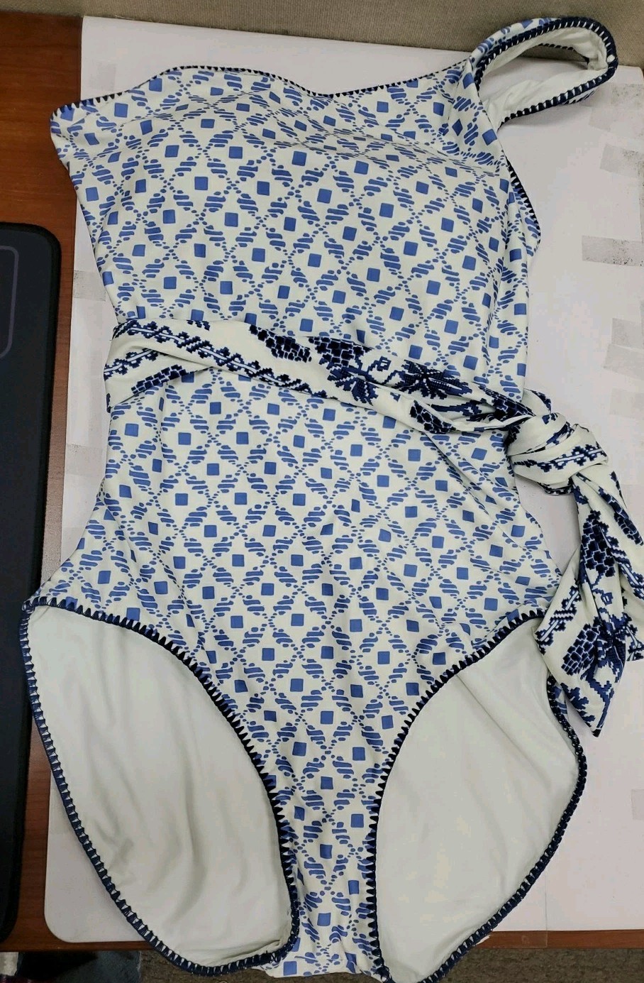 New HERMOZA Johanna One Piece Swimsuit W/Belt Santorini Dots Lilac/White Sz 10