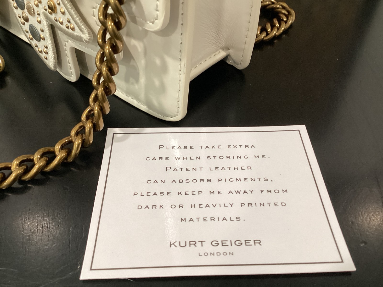 Kurt Geiger Small Shoreditch Bow Bone Leather Gems Studs 7.75″x5″x2.25″ Boxed