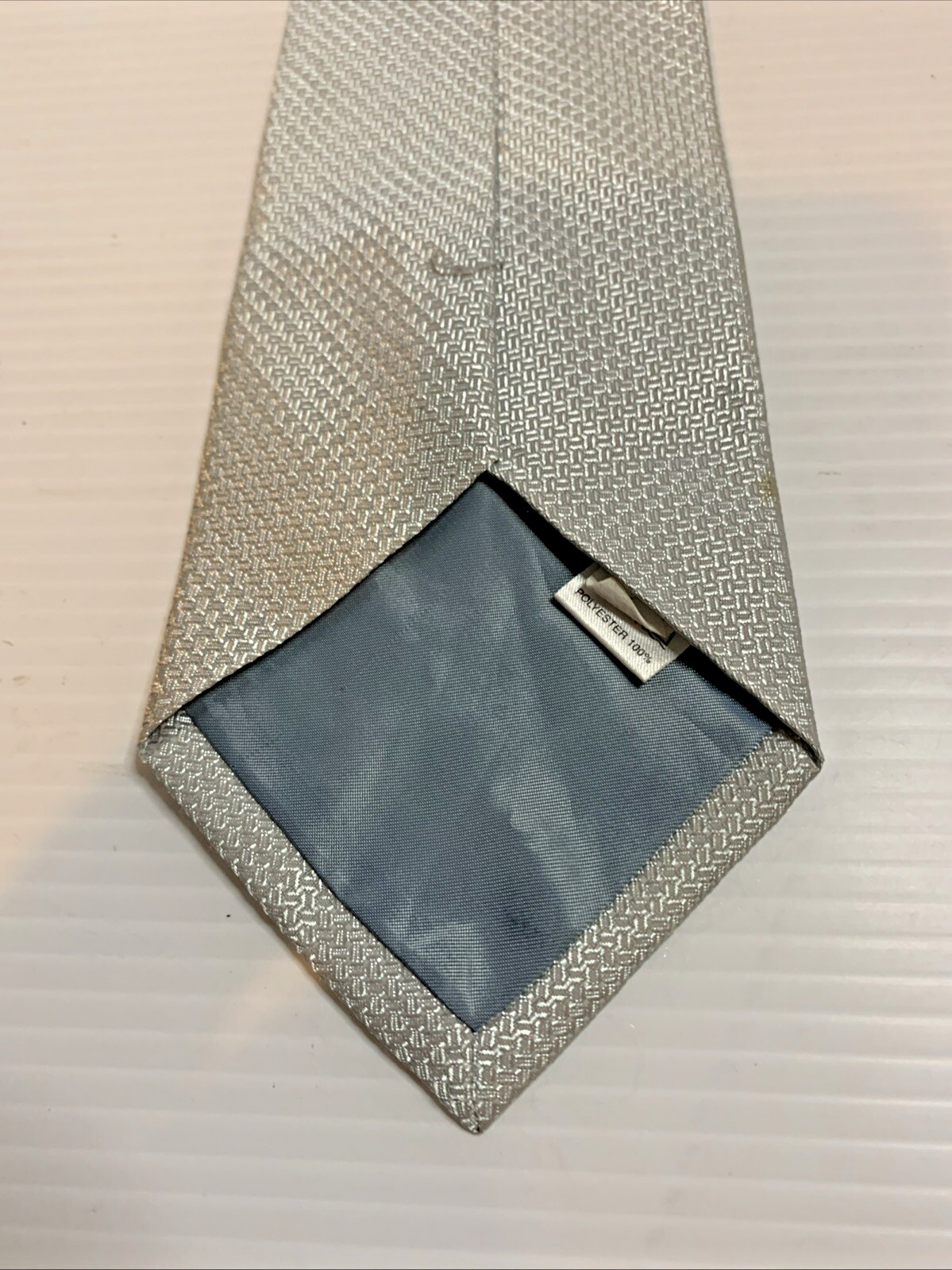 Vintage Lucasini Platinum Silver Solid Patterned Designer Tie 60″+
