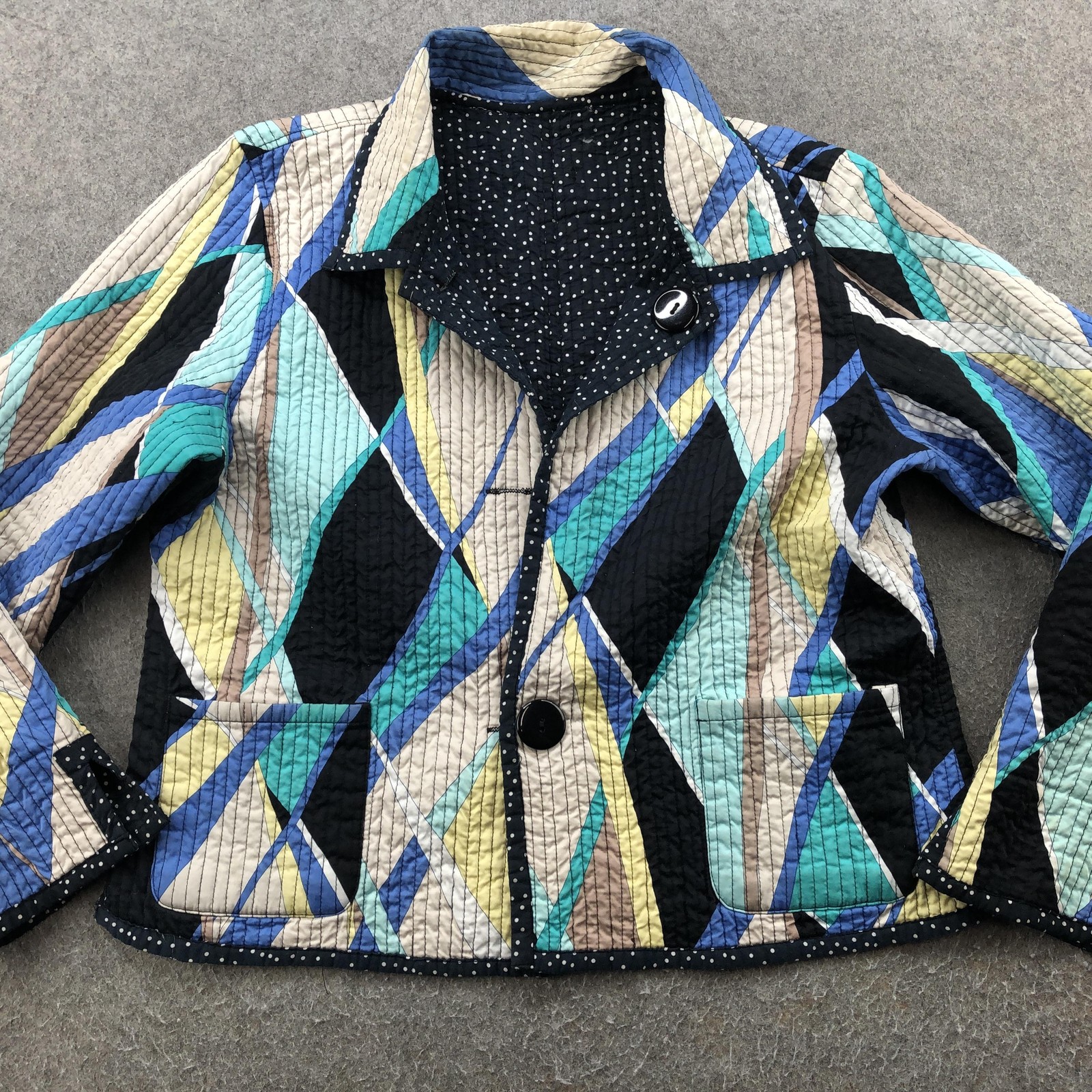 Reversible Quilted Cotton Jacket Womens Medium Multicolor Geometric Polka Dot
