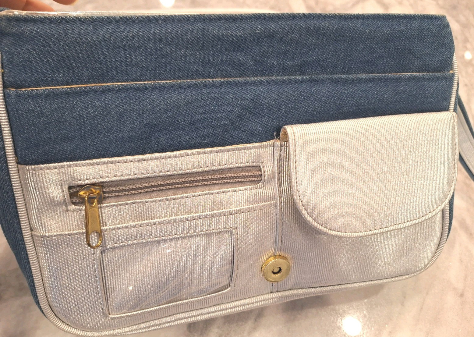 TangoBag Denim/Canvas Silver Organizer Multi Pocket Crossbody Handbag