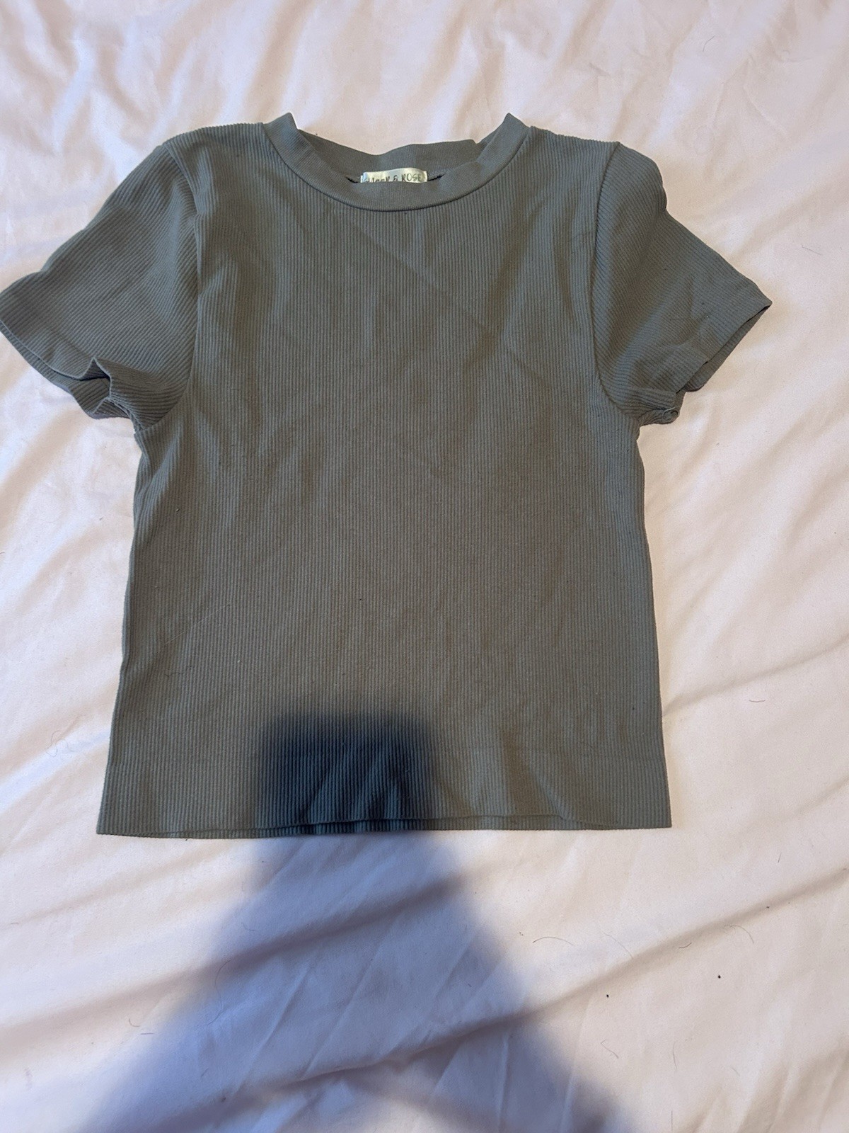 Sugark & Rose Women’s S/M Olive Solid Ribbed Knit Crew Neck Short Sleeve Top