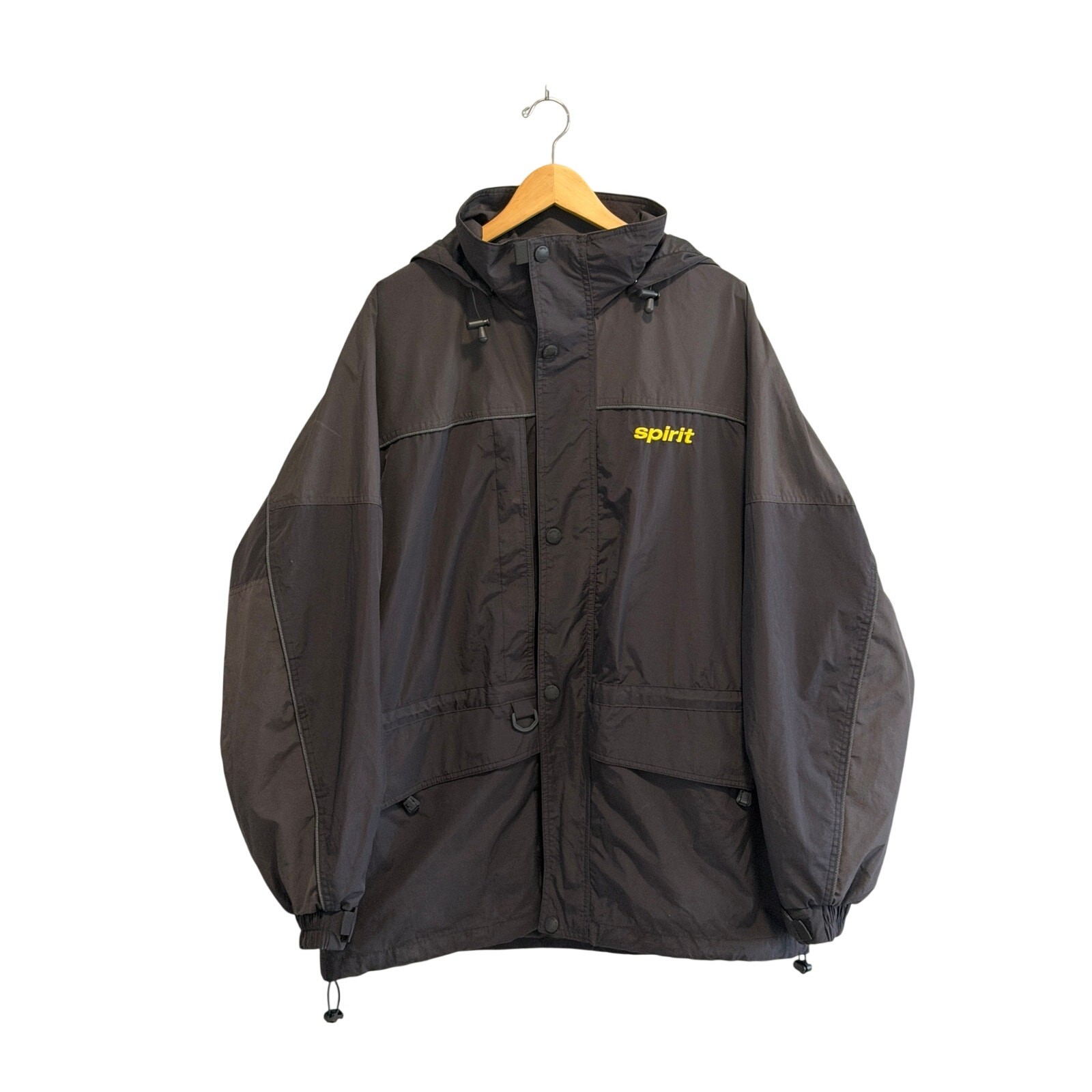 Spirit Airlines Rain Jacket Mens Large Black Hooded Windbreaker North End Warm