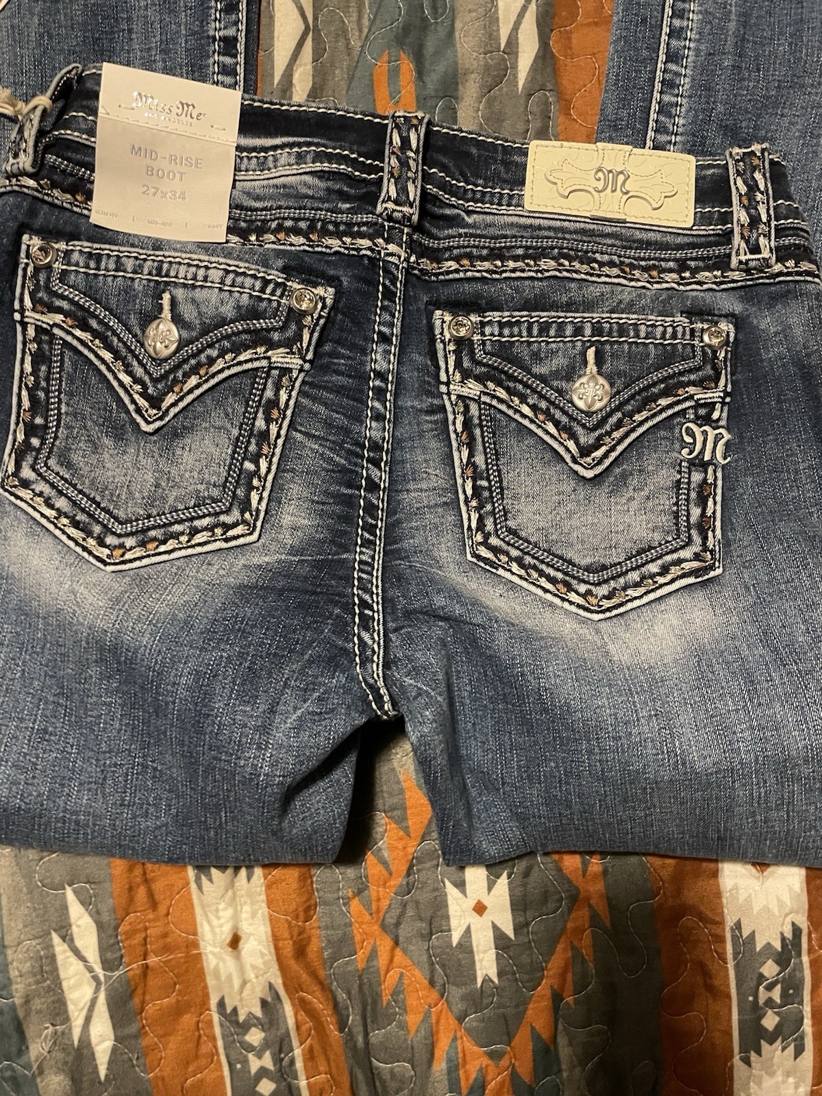 Miss Me Jeans Womens 27X34 Embroidered Bling Mid Rise Boot Cut Western