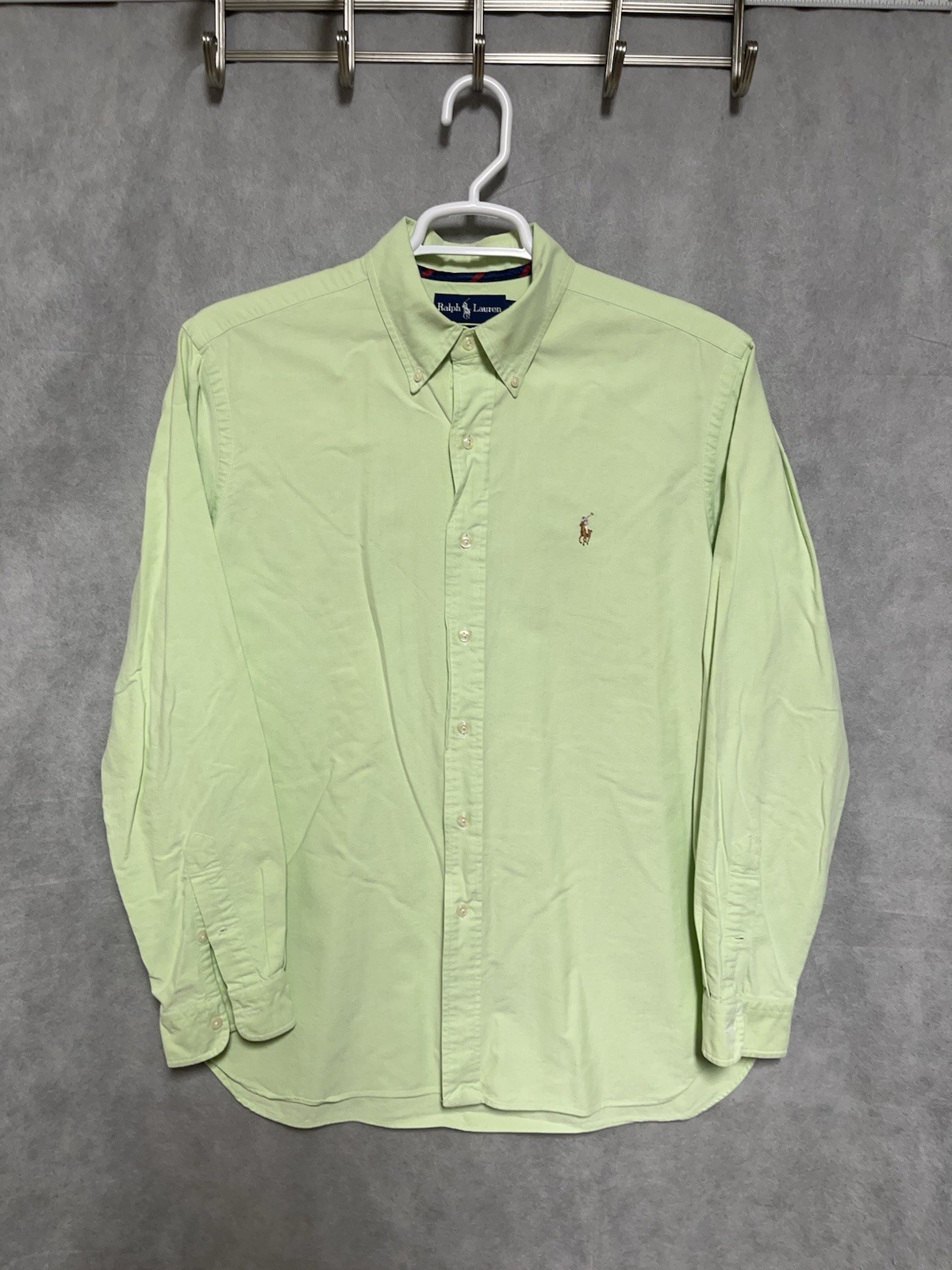 VTG Ralph Lauren Shirt Men L Green Classic OCBD Oxford Cloth Flesh Pony Casual