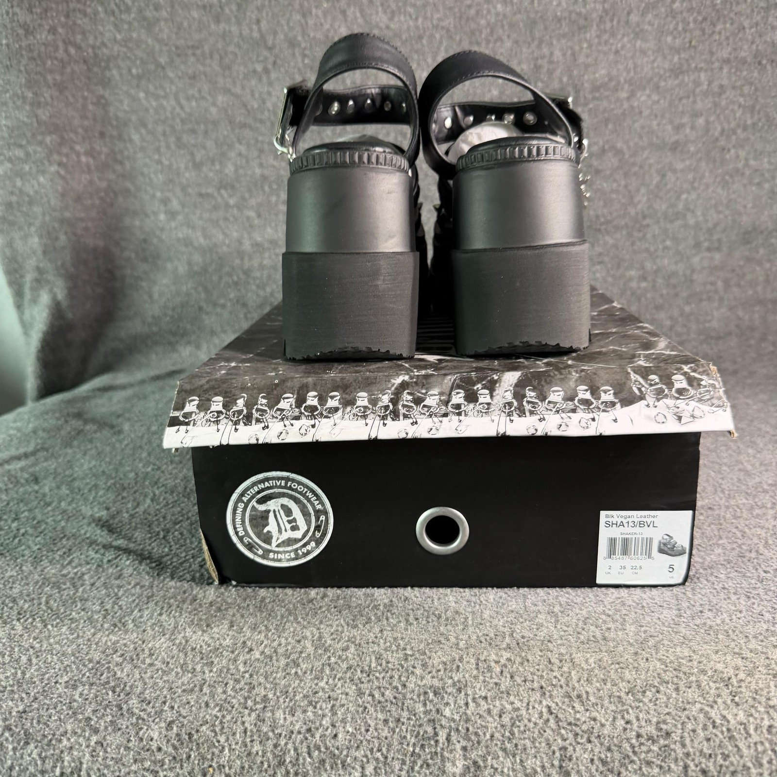 Demonia Shaker-13 Sandals Shoes Womens Size 5 Black Vegan Wedge Platform Spikes