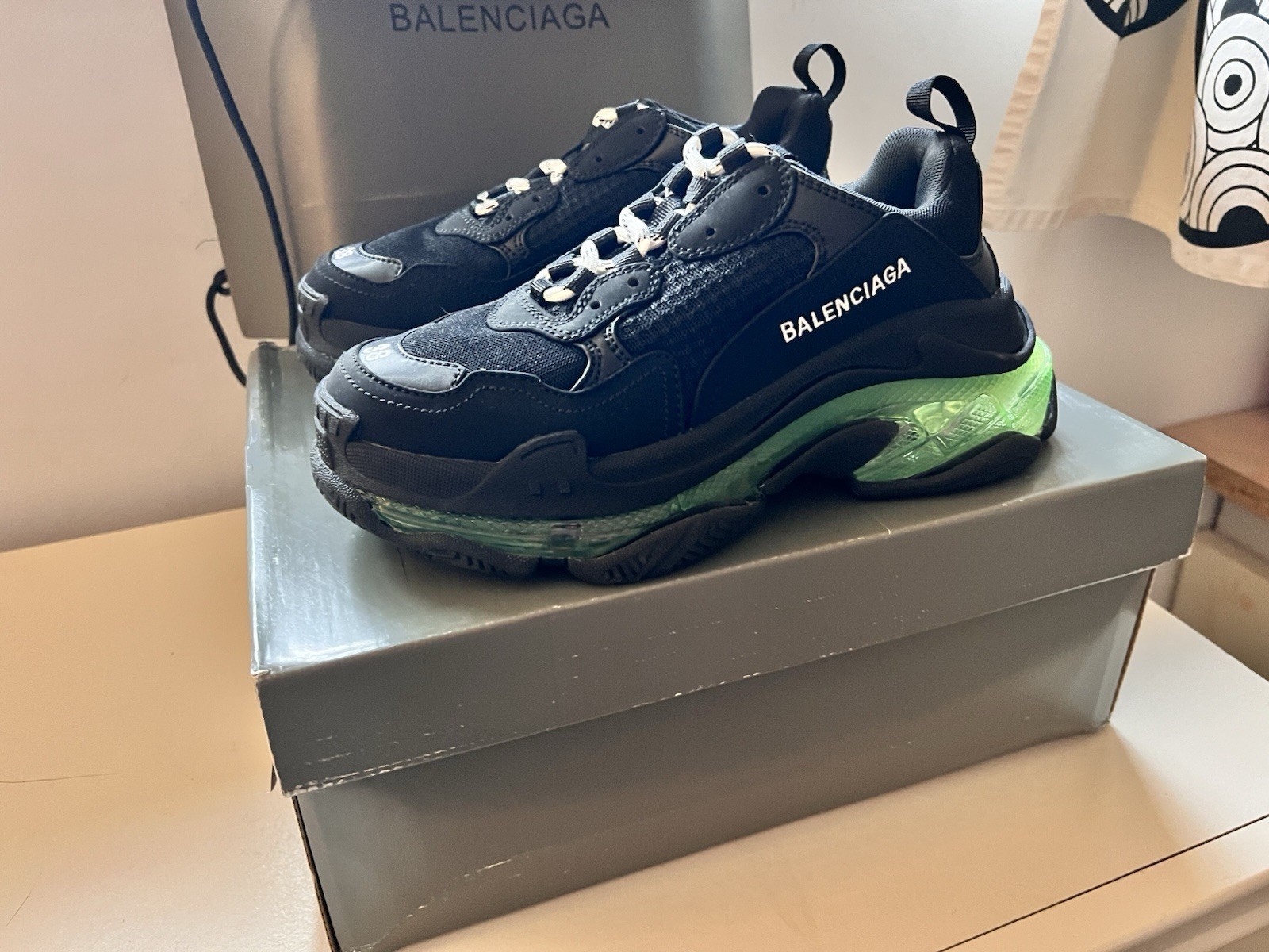 Balenciaga Triple S Sneakers Black Green EU 38 with Box