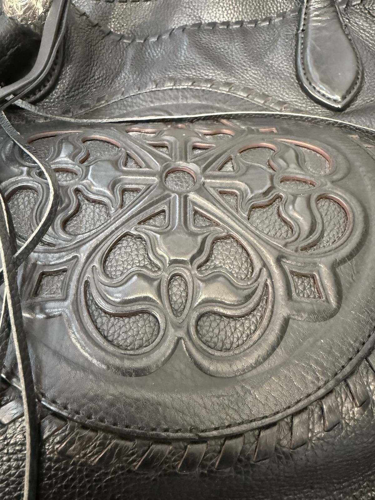 BRIGHTON FERRARA COLL GABRIELLA BLACK MEDALLION TASSELED TOTE PURSE $530