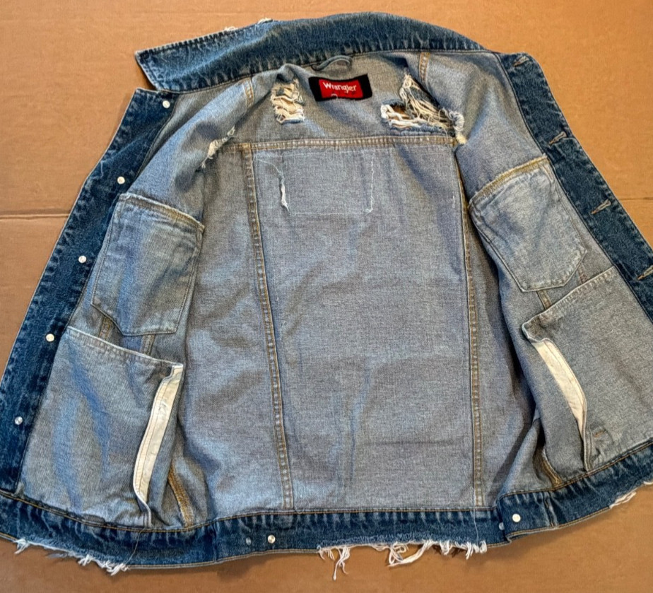 Vintage Wrangler Hero Patchwork Back Denim Vest Classic Trucker 90s Mens M/L