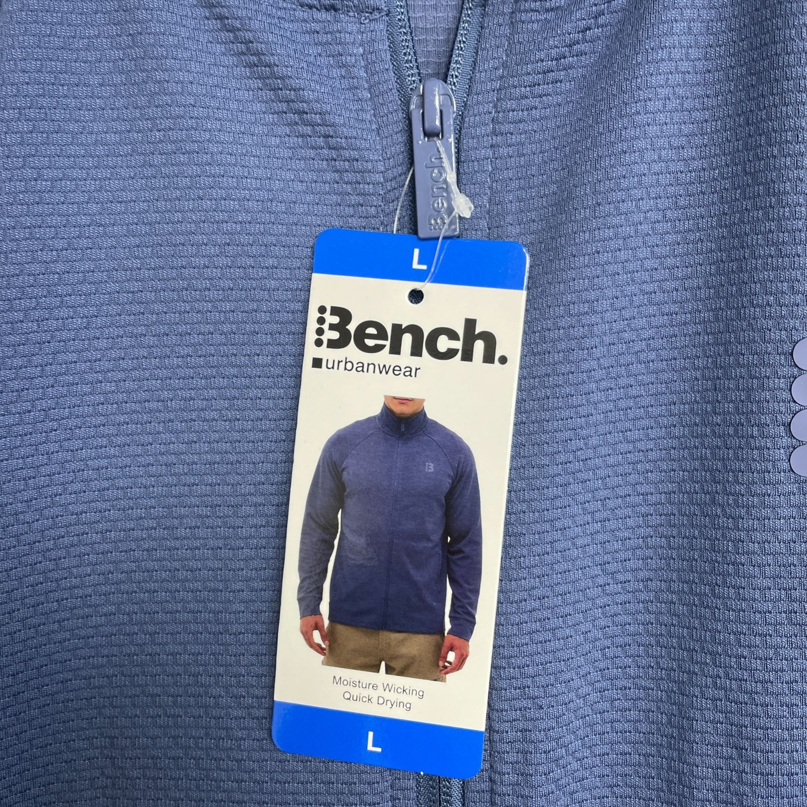 NEW Bench Men’s L Blue Full-Zip Mock neck Quick Dry Sweatshirt