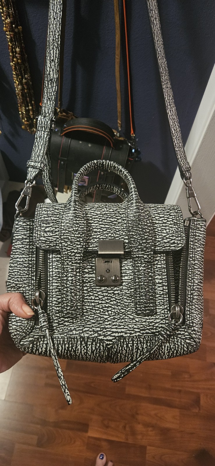 3.1 Philljp Lim Pashli Leather Women’s Black and Grey texture Finish Satchel