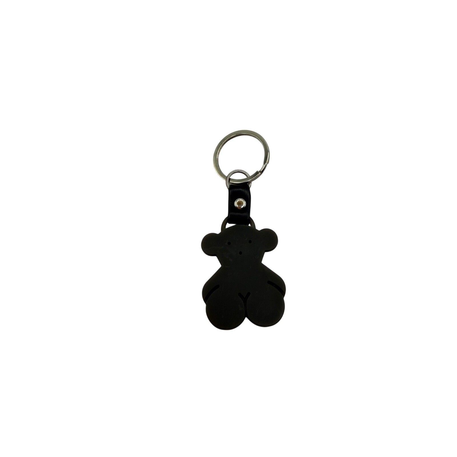 Tous Bear Black Purse Charm Matte Rubber Leather Strap Silver Tone Ring