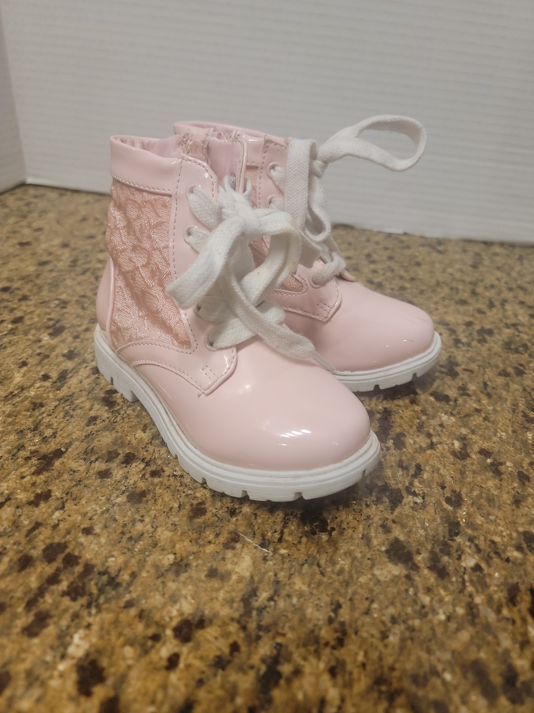 DKNY Size 6 Kids Zip Up and Lace Up Pink Boots with Side Zipper