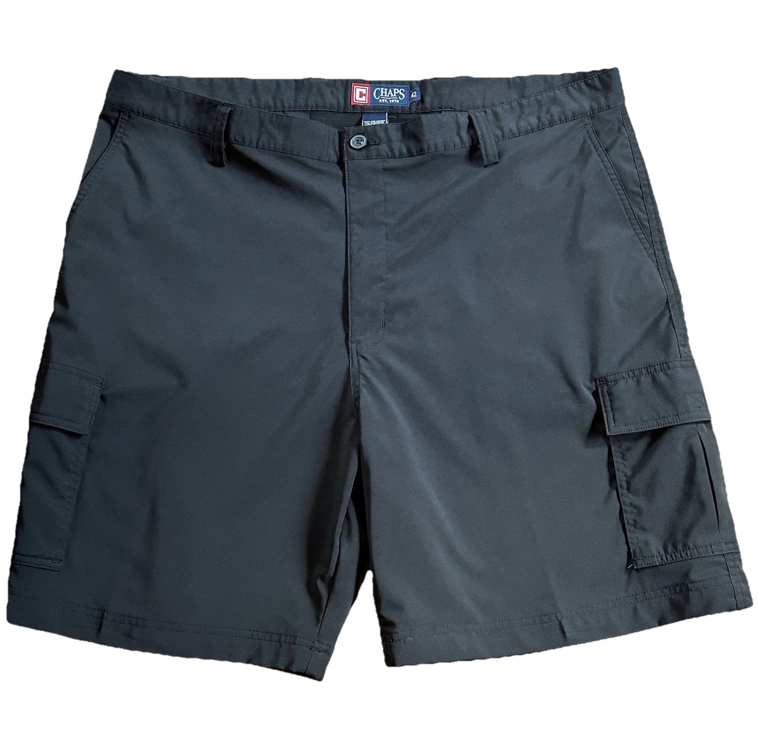 Chaps Men’s Black Solid Cargo Shorts Polyester/Elastane Flat Front Pockets 42”