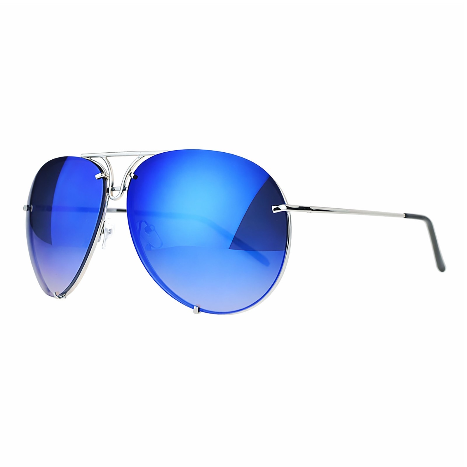 Oversized Round Pilot Sunglasses Mirror Lens Metal Rims in Back Spring Hinge