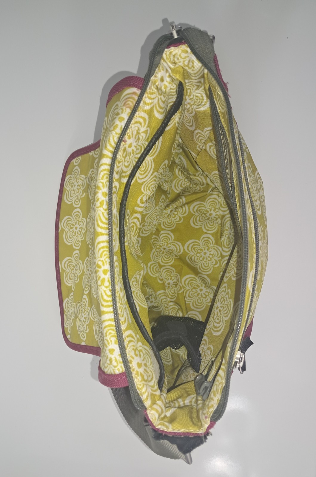 Haiku Jaunt Crossbody Bag Fuchsia Canvas Embroidered Floral Adjustable Straps