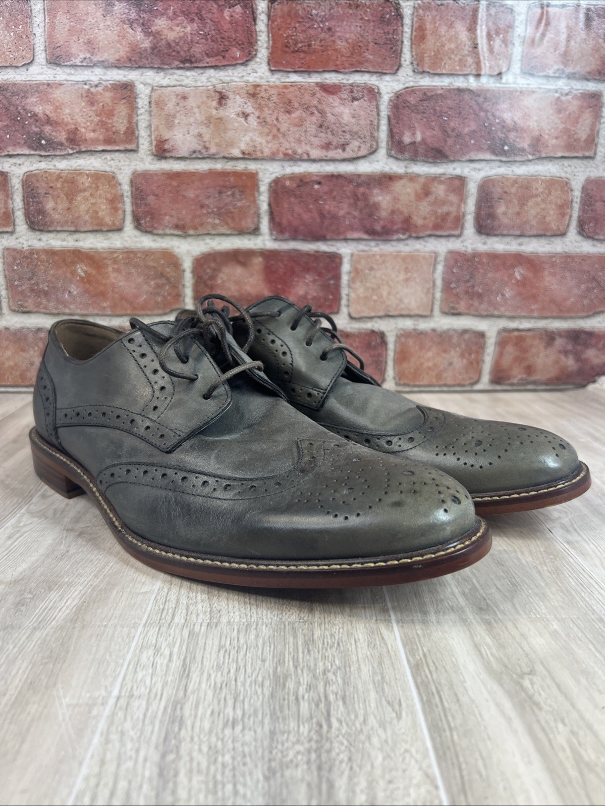 Joseph Abboud Mens Shoes Derby Oxford Gray Lace Wingtip Leather Size 10