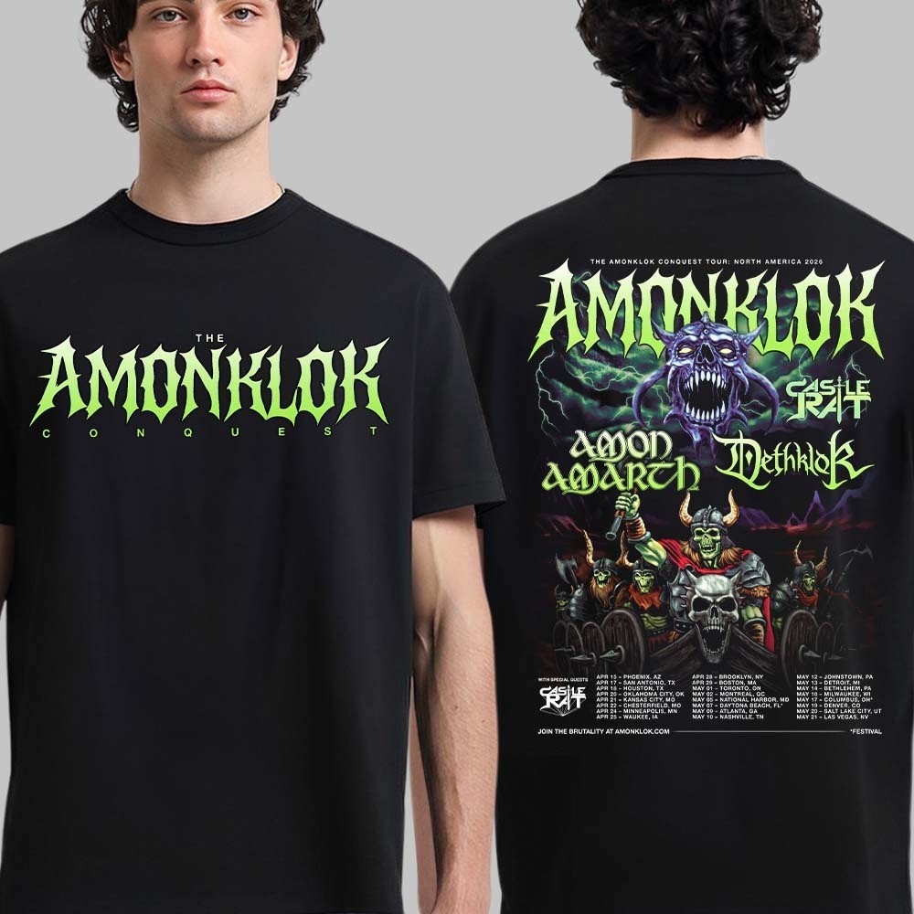 Amonklok Conquest Tour 2026 With Castle Rat Amon Amarth And Dethklok T-Shirt