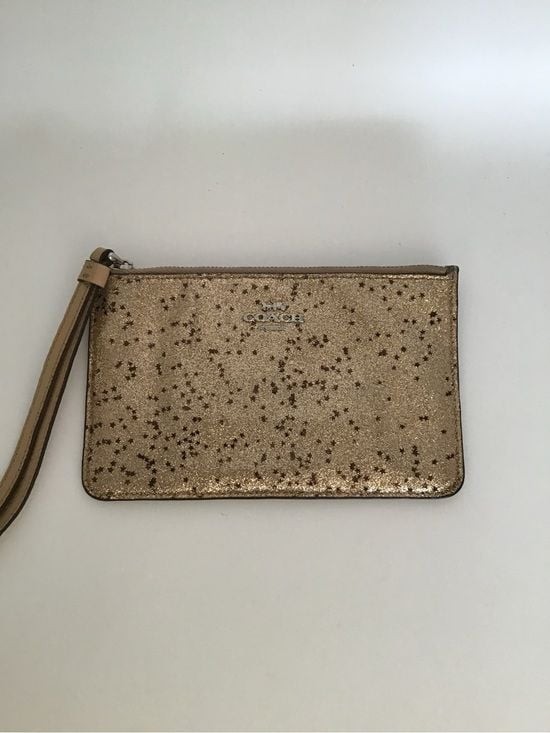 Coach F38641 Star Glitter Gold Metallic Leather Wristlet Wallet