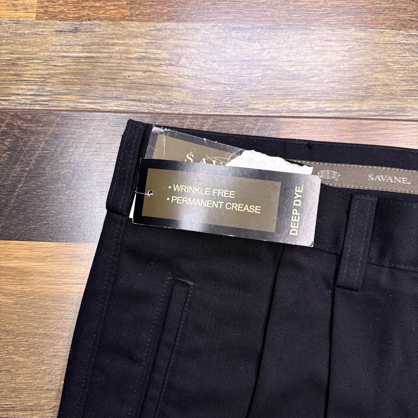 Savane Wrinkle Free Pants Mens 38×34 Black Permanent Crease Deep Dye New