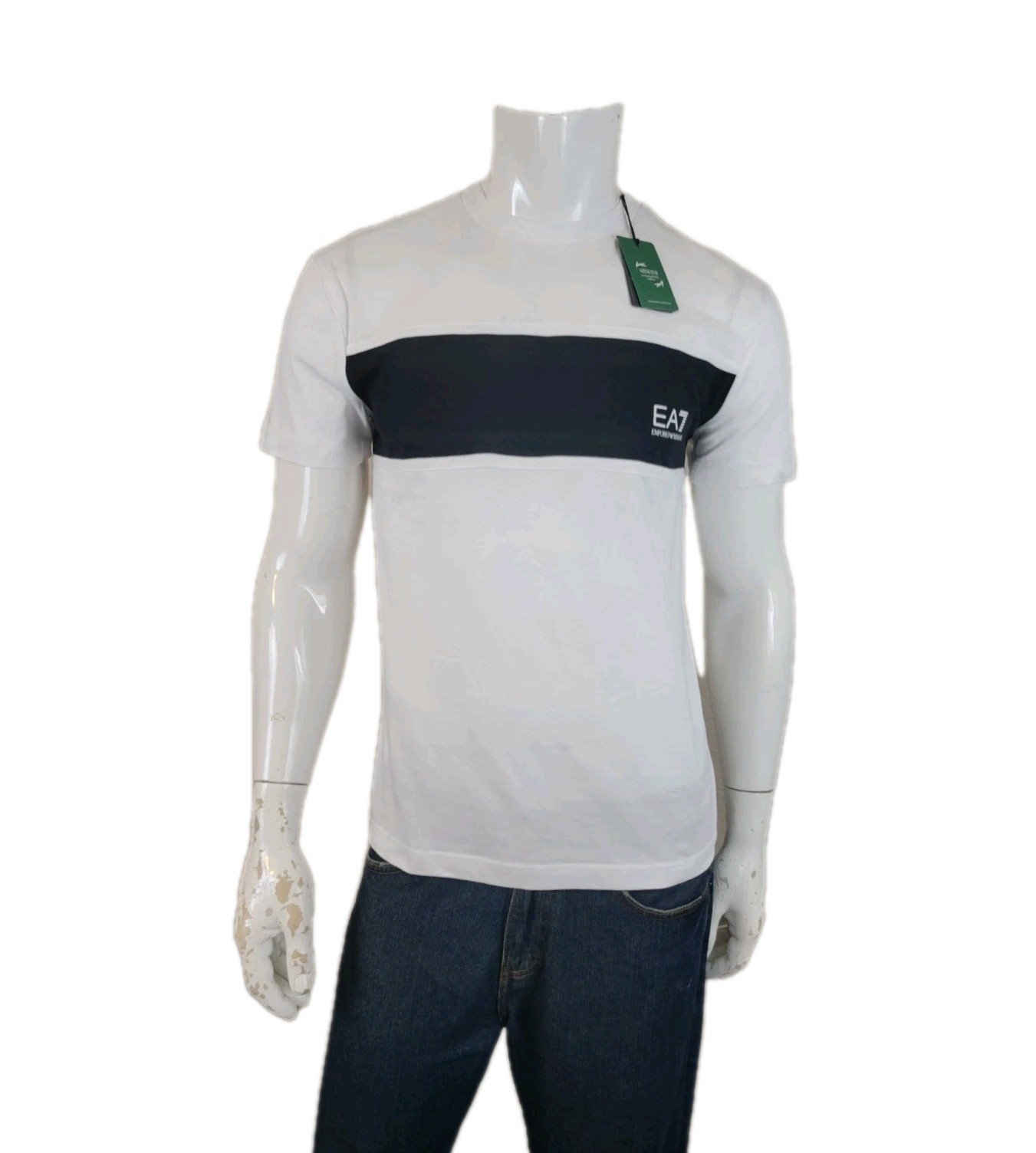 EMPORIO ARMANI EA7 WHITE NWT BLACK MEN’S ORGANIC COTTON T-SHIRT MEN’S SIZE SMALL