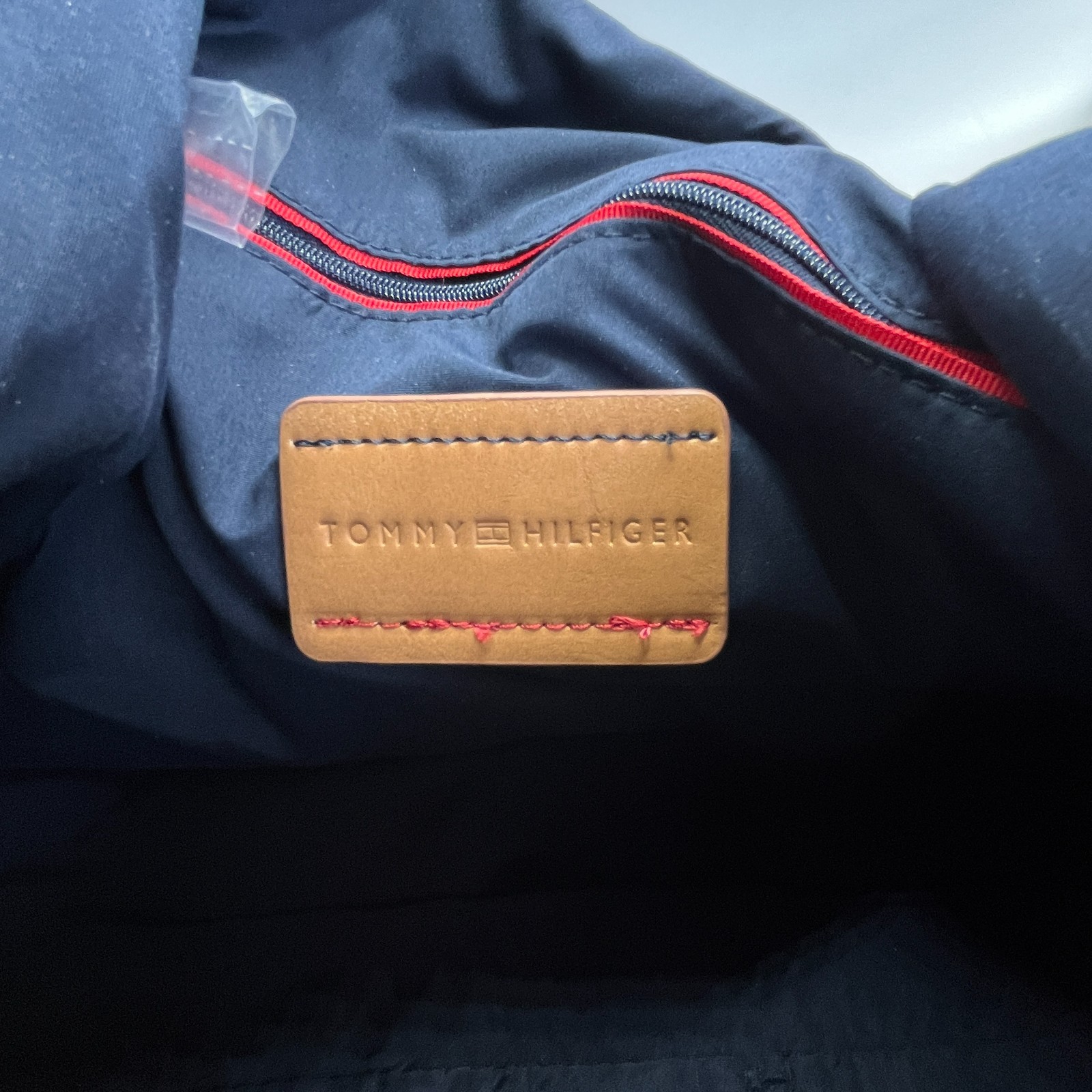 Tommy Hilfiger Duffle Bag Colorblock Navy Red White Canvas Gym Travel Weekender